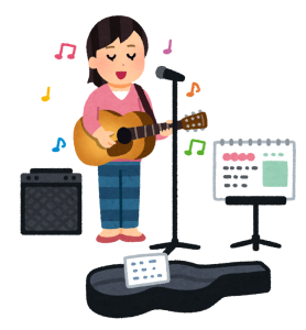 路上ライブやっているストリートミュージシャンの様子