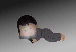 就寝前にスマートフォンを見て目に強い光の刺激を受けて、寝つきが悪くなる様子