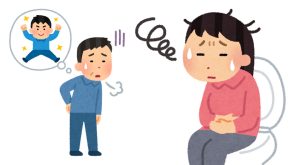 便秘や疲労に悩んでいる人の様子