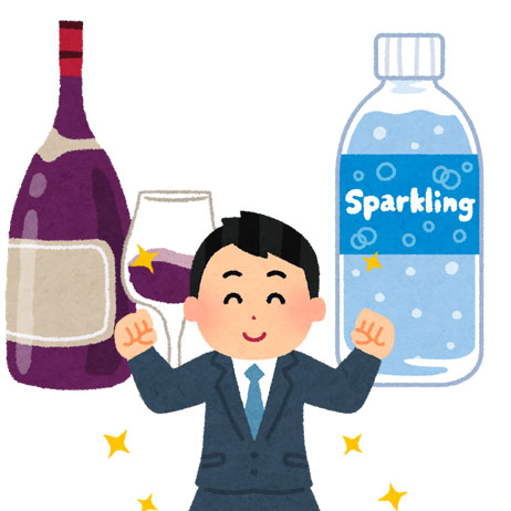 ワインと炭酸水を割ってのむとお手軽に美味しく飲めて、美容・健康に良い影響がある様子